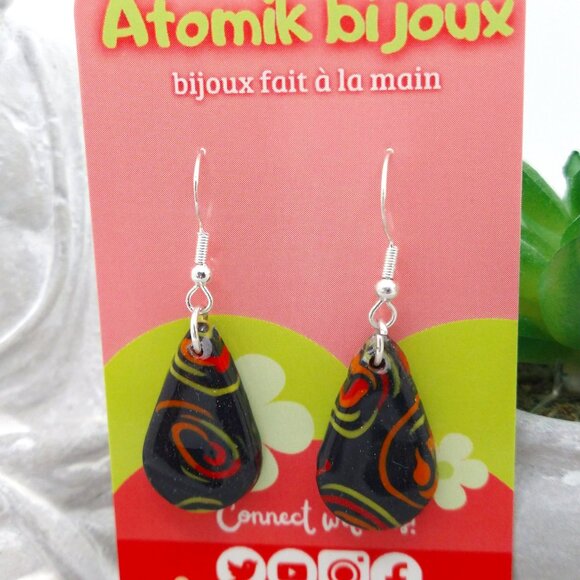 Handmade colormix polymer clay earrings. Boucles d'oreilles en pâte polymère - Picture 3 of 6